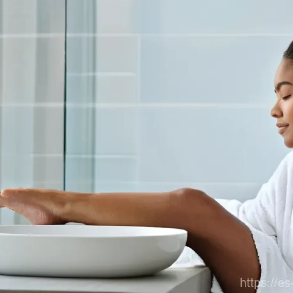 왁싱 스트립과 필오프 왁스 사용법 - **Prompt: Relaxed Pre-Waxing Ritual: Skin Cleansing and Preparation**
    "A confident woman, appear...