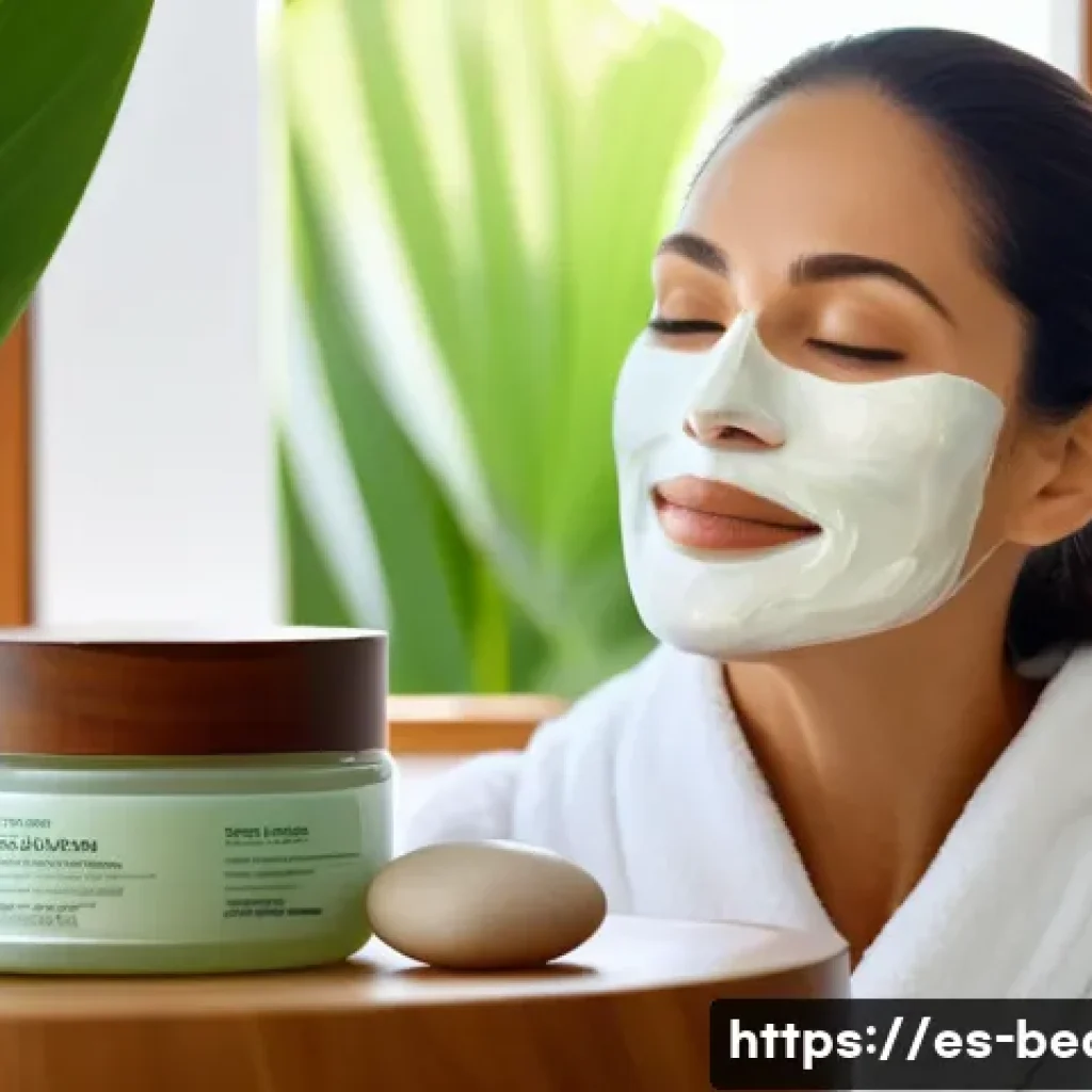 탄력 있는 피부를 위한 마스크팩 추천 - A serene and elegant spa scene featuring a mature Hispanic woman in her 40s wearing a white facial m...