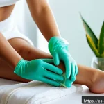 왁싱 후 털이 자라는 속도 - A serene spa setting showing a close-up of a young Hispanic woman preparing for waxing on her legs. ...