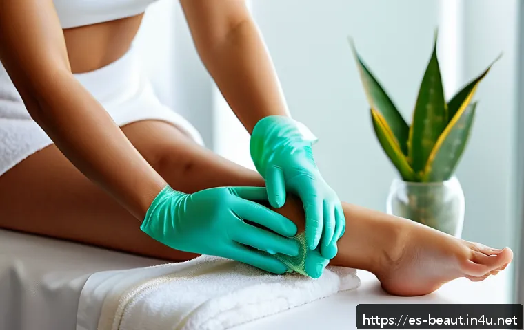 왁싱 후 털이 자라는 속도 - A serene spa setting showing a close-up of a young Hispanic woman preparing for waxing on her legs. ...