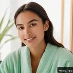 왁스 스트립과 왁스 파우더 차이 - A serene beauty scene featuring a young Hispanic woman with sensitive skin gently preparing her face...